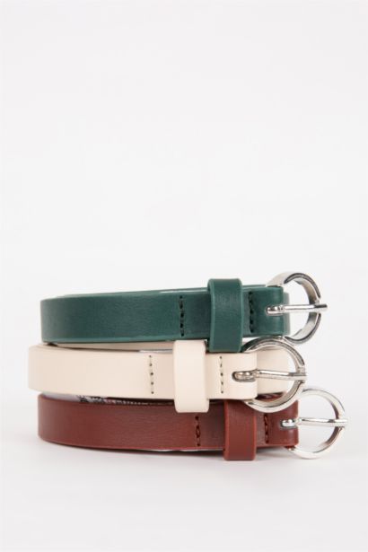 Kadın Oval Toka Suni Deri 3'lü Jean Kemeri