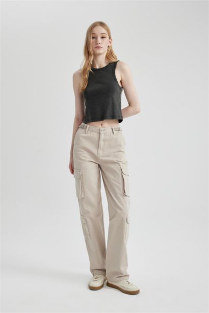 بنطلون كارجو جبردين بقصة مستقيمة