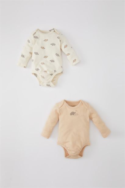 Baby Boy Newborn Elephant Patterned 2 Piece Snap Body