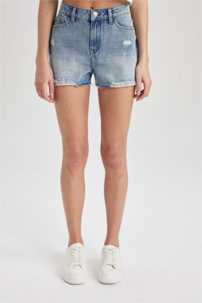 Джинсовые бермуды с высокой талией