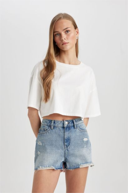 Джинсовые бермуды с высокой талией
