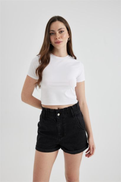 Джинсовые шорты Paperbag с высокой талией