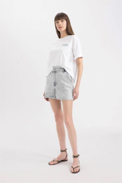 Paperbag Fit Denim High waist Folded Leg Shorts