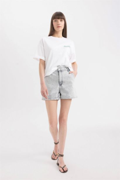 Paperbag Fit Denim High waist Folded Leg Shorts
