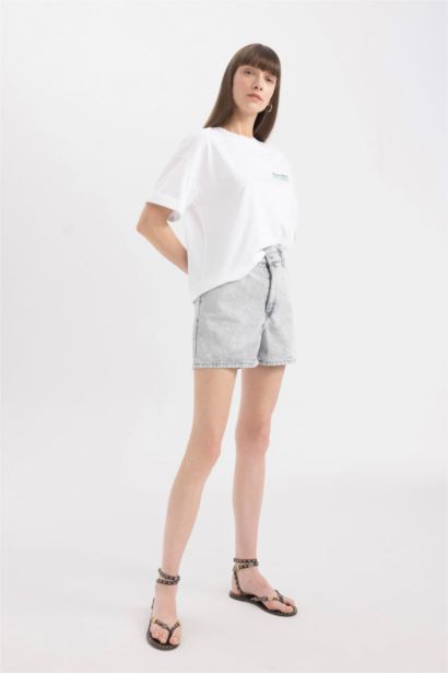 Paperbag Fit Denim High waist Folded Leg Shorts