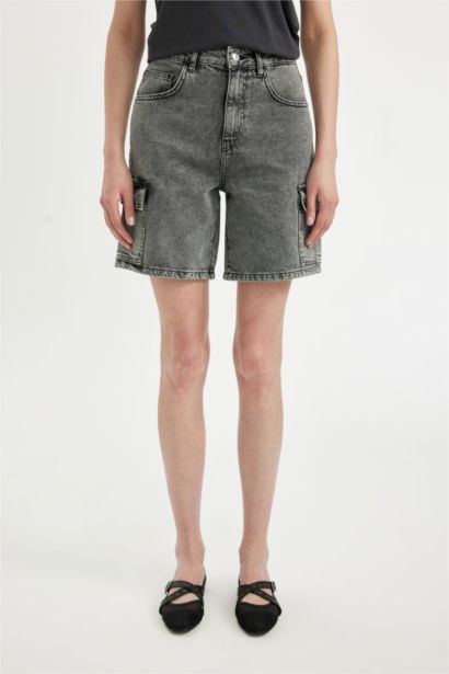 High Waist Denim Bermuda