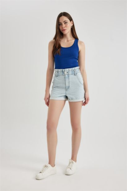 Джинсовые шорты Paperbag с высокой талией