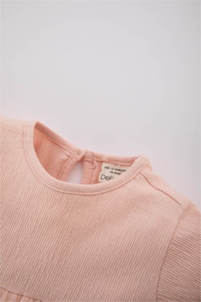 فستان بيبي بناتي كم طويل قصة عادية بياقة مستديرة