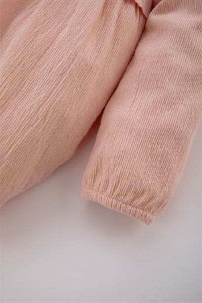 فستان بيبي بناتي كم طويل قصة عادية بياقة مستديرة