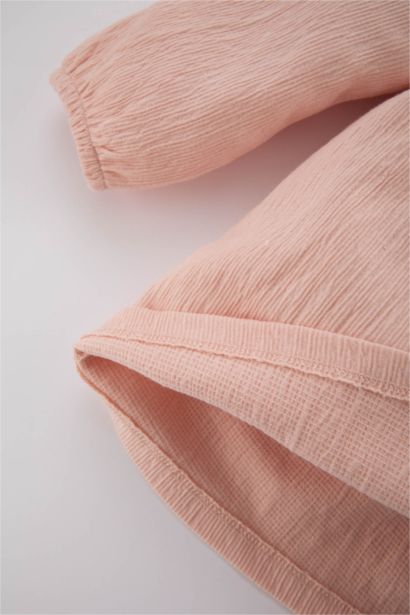 فستان بيبي بناتي كم طويل قصة عادية بياقة مستديرة