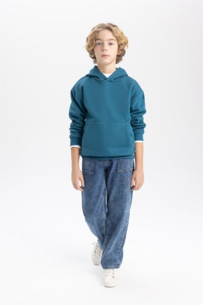 سويت شيرت ولادي قصة عادية بغطاء للرأس