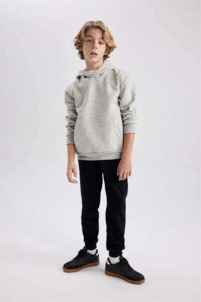Basic Düz Kapüşonlu Sweatshirt Erkek Çocuk
