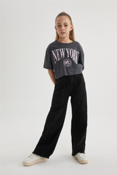 Crop Bisiklet Yaka 2'li Kısa Kollu Tişört Kız Çocuk