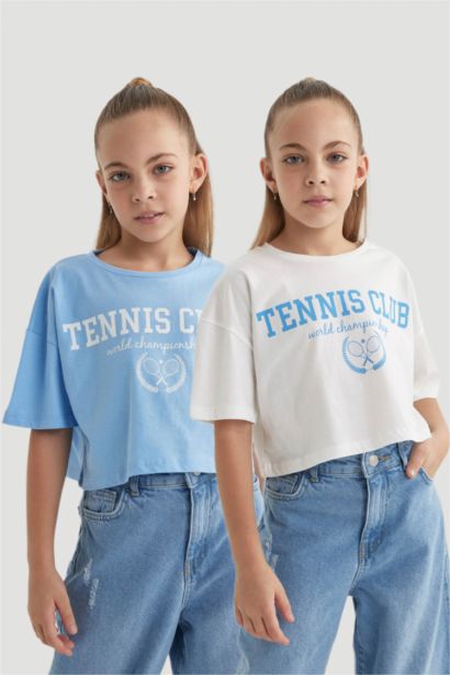 تيشيرت بناتي كروب قصة عادية بياخة مستديرة - قطعتين