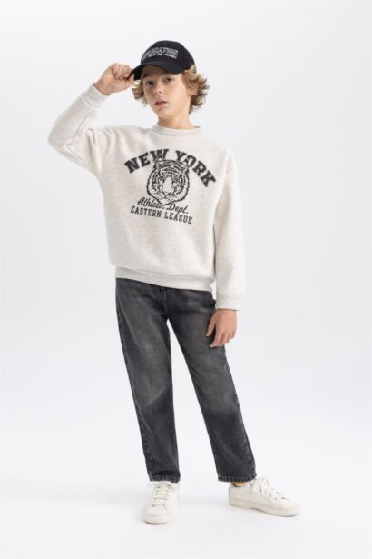 Bisiklet Yaka Baskılı Sweatshirt Erkek Çocuk