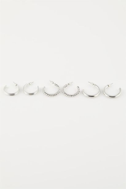 Woman 3 Piece Hoop Silver Earrings