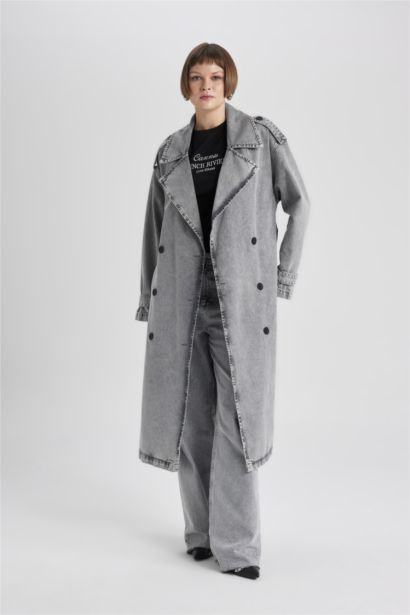 Long Denim Trench Coat