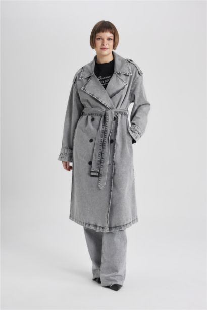Long Denim Trench Coat