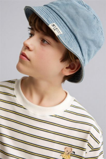 Boy Label Printed Denim Bucket Hat