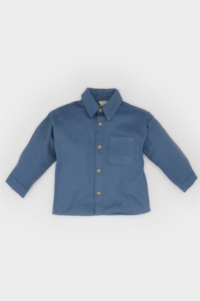 Baby Boy Back Printed Gabardine Long Sleeve Shirt