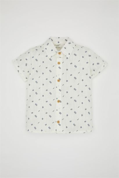 Baby Boy Shirt Collar Flared Poplin Short Sleeve Shirt