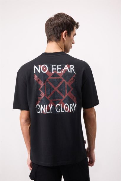 T-shirt en coton imprimé Vikings Valhalla à col rond et coupe boxy