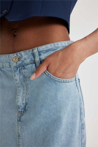 Long Fit Slit Maxi Denim Skirt