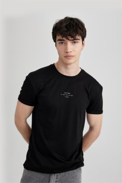 Long Muscle Fit Crew Neck Printed Short Sleeve T-Shirt