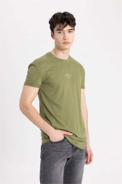 Long Muscle Fit Crew Neck Printed Short Sleeve T-Shirt