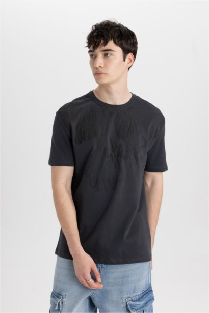 Regular Fit Crew Neck Printed Short Sleeve T-Shirt