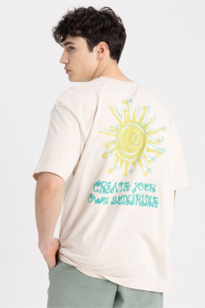 Oversize Fit Crew Neck Back Printed Short Sleeve T-Shirt