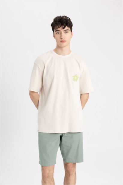 Oversize Fit Crew Neck Back Printed Short Sleeve T-Shirt