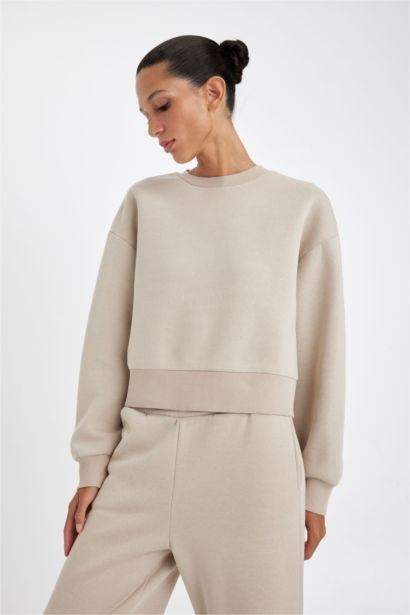 سويت شيرت بيزك تقيل اوفر سايز برقبة مستديرة