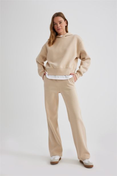 بنطلون سويت بانتس جوجر تقيل قصة مستقيمة بجيب وخصر عالي