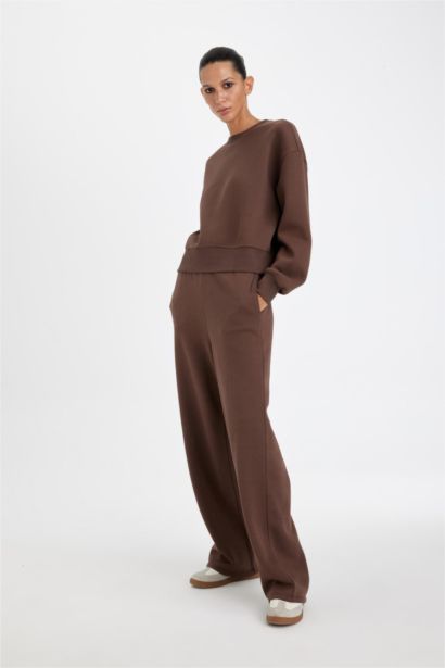 Straight Fit Kalın Kışlık Eşofman Altı Beli Lastikli Cepli Yüksek Bel Basıc