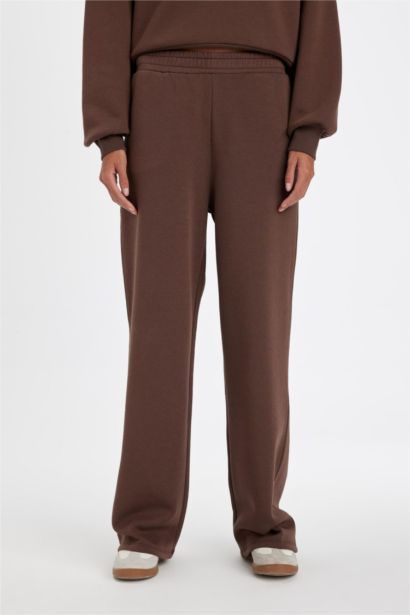 Straight Fit Kalın Kışlık Eşofman Altı Beli Lastikli Cepli Yüksek Bel Basıc