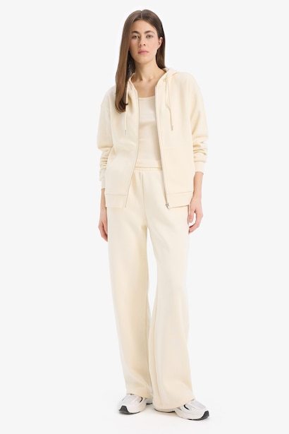 Straight Fit Thick Sweatshirt Fabric Trousers