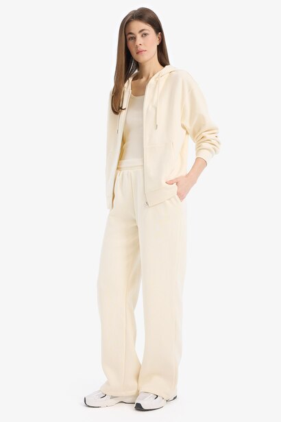 Straight Fit Thick Sweatshirt Fabric Trousers