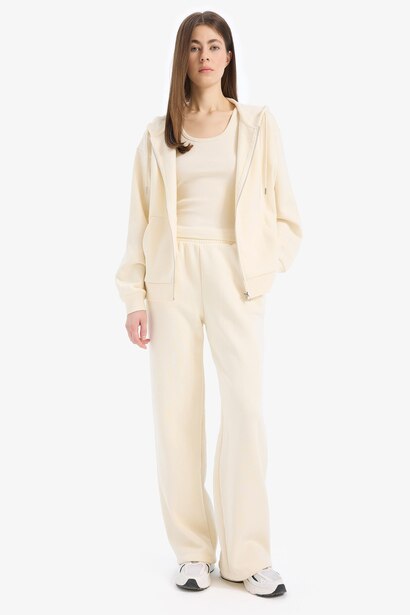 Straight Fit Thick Sweatshirt Fabric Trousers