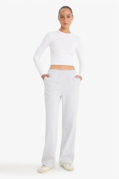 Straight Fit Thick Sweatshirt Fabric Trousers