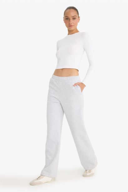 Straight Fit Thick Sweatshirt Fabric Trousers