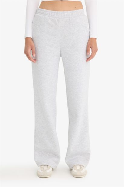Straight Fit Thick Sweatshirt Fabric Trousers