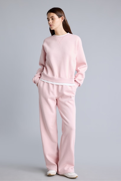 Straight Fit Thick Sweatshirt Fabric Trousers