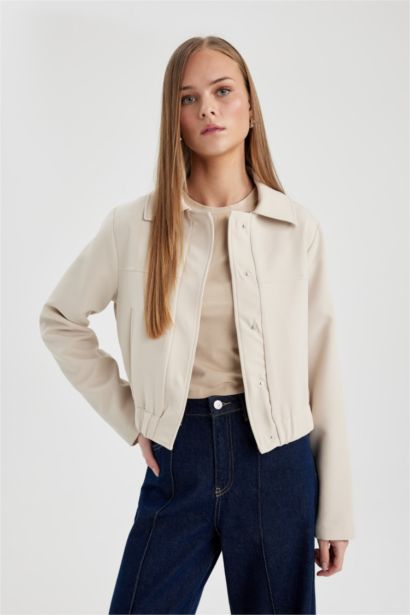 Polo Yaka Düz Çıtçıtlı Mevsimlik Bomber Mont Ceket