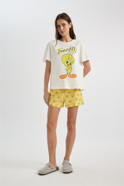 Looney Tunes Pijama Takım Kısa Kollu Üst  Şort Beli Lastikli Alt -Fall in Love