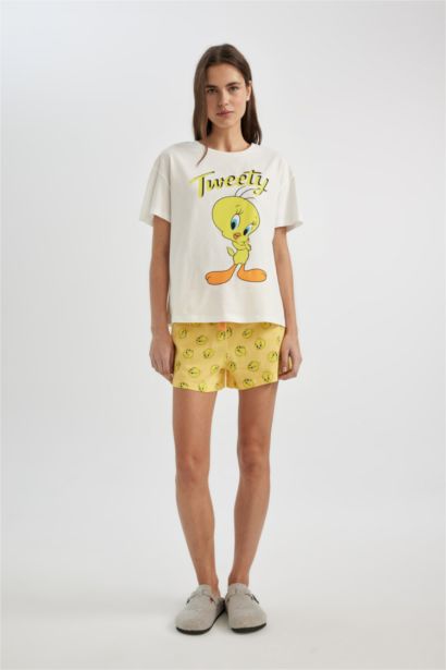 Looney Tunes Pijama Takım Kısa Kollu Üst  Şort Beli Lastikli Alt -Fall in Love