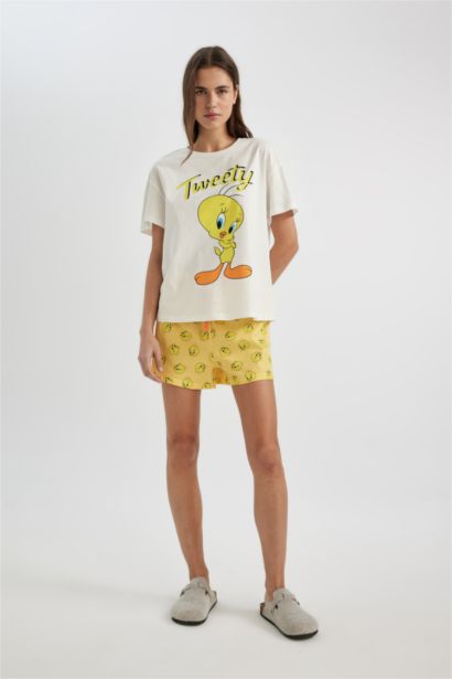 Looney Tunes Pijama Takım Kısa Kollu Üst  Şort Beli Lastikli Alt -Fall in Love