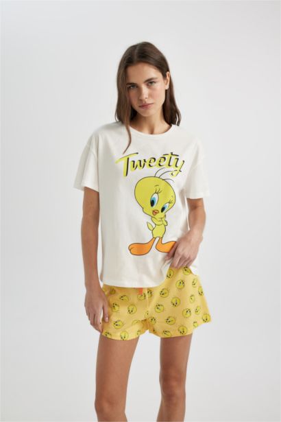 Looney Tunes Pijama Takım Kısa Kollu Üst  Şort Beli Lastikli Alt -Fall in Love