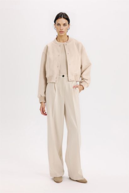 College Collar Basic Suede Bomber Jacket