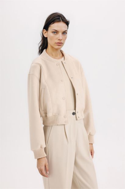 College Collar Basic Suede Bomber Jacket